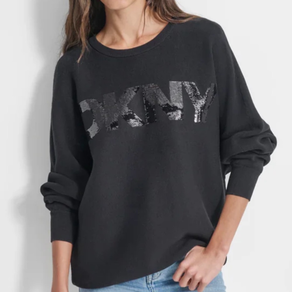 DKNY Black Sequin Logo Top